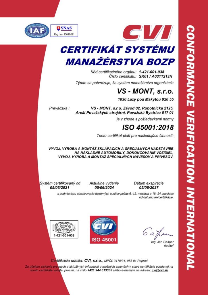 ISO 45001:2018 Certifikát