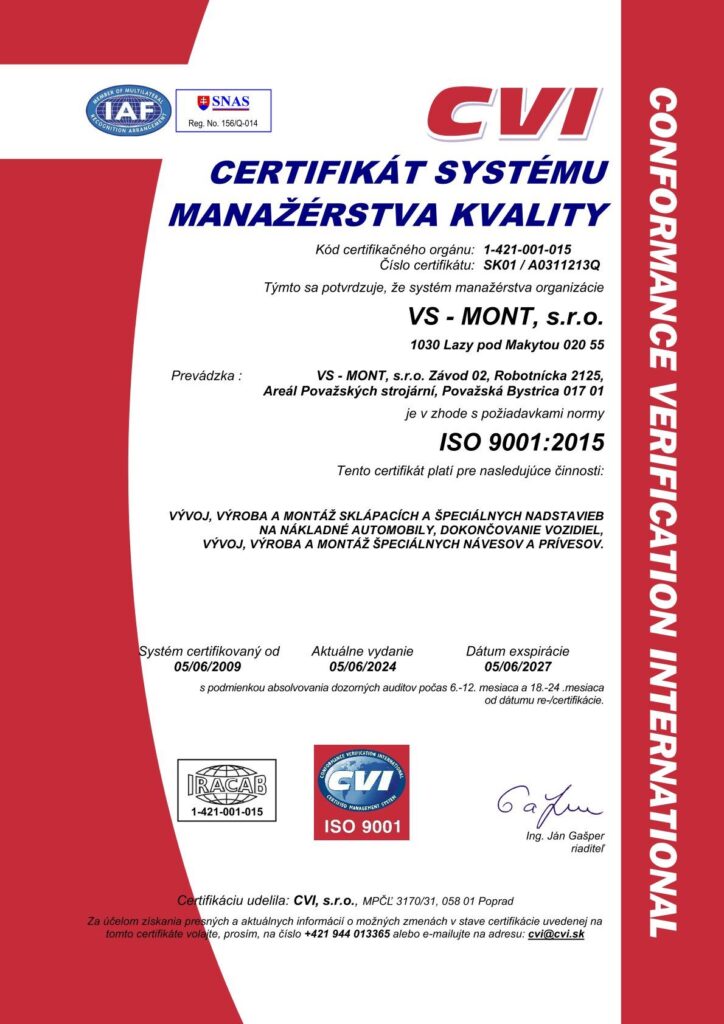 ISO 9001:2015 Certifikát
